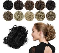 Rose bud Black Chignon Messy Bun Hair Pieces For Women Combs in Curly Bun | Updo Scrunchie Bun Extensions Clip in Hair Pieces, Great for Daily Wedding Party Birthday, Thick Natural Soft Synthetic Hair