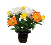 (Rose bud Orange Yellow Mix ) Artificial Rose Flower in Black Planter