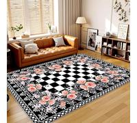 Rose Buffalo Plaid Accent Rug, 100x150cm, Luxury Elegant Classical Victoria Vintage Pink Floral Area Rug, Premium Breathable Traditional Home Decor Carpet for Ladies Room Bedside