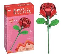 Rose Building Block Set Valentines Day Gift - 134 Piece Everlasting Rose Construction Toy Kit - 30cm Display Flower Model Compatible With Leading Building Bricks - Romantic Valentine Gift (Red)