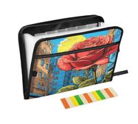 Rose Building Blue Accordion File Organizer Portable Expanding File Folder with Safe Zipper & Colorful Labels for Receipt Letter A4 Papers Important Document Storage