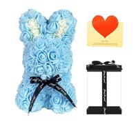 Rose Bunny, 10 Inch Artificial Flower Bunny with Gift Box & Greeting Card - Artificial Flowers Bunny for Easter, Valentine's Day, Mother's Day & Home Decoration (Light Blue)