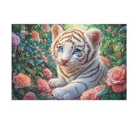Rose Bush White Tiger 1000 Piece Premium Jigsaw Puzzle Flora Rose Meadow For Men Educational Decompression Adults Anxiety Memory Care Mothers Valentines Wooden 1000 PCS