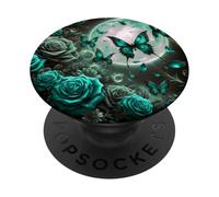 Rose Butterfly Design Teal Blue Floral Print Flower Galaxy PopSockets Adhesive PopGrip