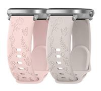 Rose Butterfly Engraved Strap Compatible with Garmin Vivoactive 5/3/3 Music/Venu/Venu 2 Plus/sq/sq 2/Forerunner 245/645/55 Silicone Strap Women, Soft Silicone Band for Garmin Vivomove HR(Pack J)