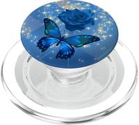 Rose Butterfly Flower Cell Phone Button Pop Up Holder Blue PopSockets PopGrip for MagSafe