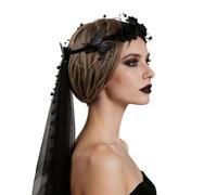 Rose Butterfly Headband with a Sheer Dark Organza Veil