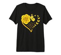 Rose Butterfly Heart Yellow Flower Floral Premium T-Shirt