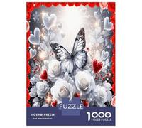 Rose Butterfly Love 1000pc Jigsaw Puzzle Bundle Romantic Floral Charm Puzzle for Adults Extra-Thick Cardboard Stress Relief Travel Adults Kids Age 12 Years Up Brain Training 70x50cm/100
