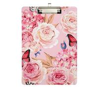 Rose Butterfly Pink Clipboards, Acrylic Clipboards for Classroom, A4 Letter Size 12.5 x 9 Inches Silver Clip