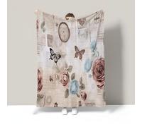 Rose Butterfly Plush Blanket Flannel Blanket, Beige Vintage Newspaper Soft Warm Fuzzy Throw Blankets Kids Adults For Crib Bed Couch Chair Four Seasons Living Room 50"X60"