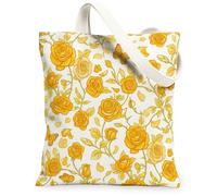 Rose Canvas Tote Bag for Women, Spring Floral Butterfly Leaf Spring Yellow Washable Reusable Aesthetic Tote Bags Ideas for Shopping Trips Office Library Casual 13x15 Inch