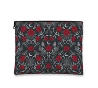 Rose Canvas with Zipper, Gothic Elegant Moon Vine Halloween Red Canvas with Zipper Toiletry Travel Bag for Travel, Bathroom, Vanity, Purse Storage and Gifts, Red, 7x9 Inch, Gothic