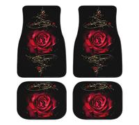 Rose Car Floor Mats Set of 4,Red Rose Floral Print Flower Design Vehicle Front Rear Carpets Mat Decorative Car Floor Carpets Rugs Non-Slip Auto Car Accessories Universal Fit for Car SUV Truck Van