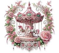 Rose Carousel DIY 2D Flat Acrylic Hanging Diamond Art Set with Crystal Special Shape Rhinestone Diamond Art Window Hanging Ornament 24x22cm Double-Sided Diamond for Garden Wall Hanging Decoration