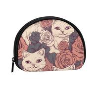Rose Cat Coin Purse Personalized Coin Bag for Women Men Change Purse Small Wallets with Zipper Mini Shell Coin Pouch Outdoor Shopping Change Storage Bag Handbags Gifts