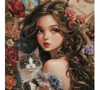 Rose Cat Girl 200 Piece Jigsaw Puzzles for Adults, Colourful, Fun, Challenging and Brainteasing Adults jigsaw puzzles 200 Pieces, Beautiful Decoration Puzzle