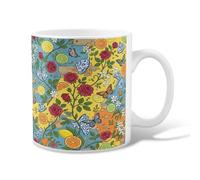 Rose Ceramic Coffee Mug, Summer Floral Butterfly Lemon Summer Blue Novelty Tea Mug with Handle Ideal for Friends Family Co-Worker Lovers Eldership Senior 11 Oz