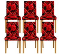 Rose Chair Covers for Dining Chairs, Floral Modern Stripe Black Fall Red Spandex Washable Elastic Chair Protector Covers Decor for Kitchen Living Room Party 6pcs