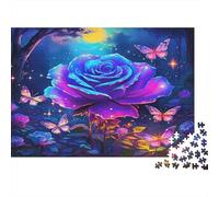 Rose Challenging Adult Jigsaws: Blue Rose with Butterflies Educational Games Suitable for Decompression & Wall Decor 38x26cm/1000pcs