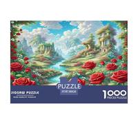 Rose Challenging & Brainteasing Puzzle: River with Red Roses for Adults & Kids Age 12 Years Up 38x26cm/1000pcs