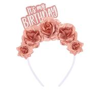 Rose Champagne Flower Headpiece with Birthday Party Accessory | Champagne It ' s My Birthday Hairband for Women Girls Parties Photoshoots Props Memorable Gift Special Occasion