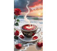 Rose Coffee Sea Diamond Art Kits,5D Diamond Painting Kits for Adults,DIY Full Square Drill Diamond Painting Kits for Beginners Rhinestone Embroidery Picture Art for Home Decor 60x130 cm