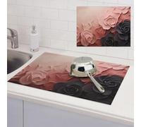 Rose Color Blush and Black Dish Drying Mat for Kitchen Counter, Absorbent Microfiber Drainer Mats, Non-slip Kitchen Draining Mat for Coffee Machine Dish Rack Pad 24"x18" Dish Drainer Pad