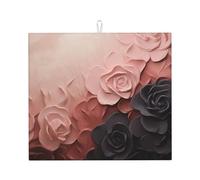Rose Color Blush and Black Dish Drying Mat for Kitchen Counter, Absorbent Microfiber Drainer Mats, Non-slip Kitchen Draining Mat for Coffee Machine Dish Rack Pad 18"x16" Dish Drainer Pad