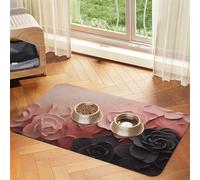 Rose Color Blush and Black Pet Feeding Mat Absorbent Pu Leather Dog Cat Food Mats Contain Spills Protects Floors, Anti-Slip Rubber Backing Dog Bowl Mats Easy Clean Pet Placemats 40x60cm