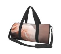 Rose Color Blush and Black Printed Round Travel Duffel Bag Large Overnight Weekend Bags for Hiking, Vacations, Gym, Sports
