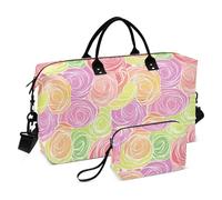 Rose Colorful Decorative Carry On Weekend Bag Sport Training Bag with Toiletry Bag for Travel 2 Pcs Set Bolsa de lona para