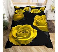Rose Comforter Cover Golden Rose Floral Bedding Set for Boys Girls Children Romantic Flowers Bouquet Duvet Cover Luxury Black Gold Bedding & Linen Couple Lover Super King Bedding & Linen 3Pcs