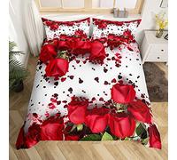 Rose Comforter Cover Red Rose Petals Bedding Set Floral Bouquet Botanical Design Duvet Cover Romantic Flowers Microfiber Bedding & Linen Valentine's Day Couple Lover Bedclothes Single Size