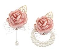 Rose Corsage, Corsage for Wedding and Prom Rose Exquisite Wrist Corsages with Pearl Wrist Band, Bride Bridesmaid Wristlet with Pearl for Wedding Party Prom Decor Bride and Groom,Pink