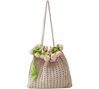 Rose Crochet Handbag Retro Hollow Woven Shoulder Bags Cute Knitted Shoulder Tote Bag Floral Hollowed Out Armpit Bags
