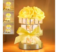 Rose Crystal Lamp,Rechargeable Cordless Touch Flower Night Light,3-Colour Stepless Dimmable Bedside Lamp,Thoughtful Rose Gifts for Mum,Wife & Girlfriend,Home Decor & Birthday Presents for Women