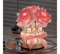 Rose Crystal Table Lamp, Rechargeable Cordless Rose Light 3 Colors Dimmable Flower Lamp, Romantic LED Rose Diamond Lamp for Bedroom Living Pink Room Decor, Valentine Birthday Gift for Her (Pink)