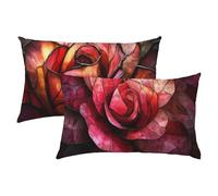 Rose Cushion Covers 40 x 70, Velvet Red Cushions Waterproof, Soft Decorative Throw Pillowcases for Sofa, Bed, Car, Living Room - Set of 2 Pillow Covers, Ideal Home Decor Accent for All Seasons S-199