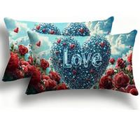 Rose Cushion Covers Set of 2 Corduroy Decorative Square Amore 1 Pillowcase with Invisible Zip Pillow Covers 25x50cm Linen Square Throw Pillow Case Decorative Cushion for Home Decor Sofa F0A-141