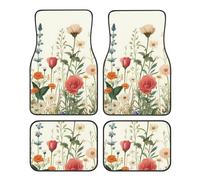 Rose Daisy Car Mats 4 Pieces Flower Universal Floor Car Mats Non-Slip Vehicle Carpet for SUV Van Truck Sedan