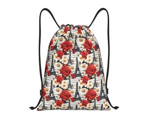 Rose Daisy Eiffel Tower Unisex Gym Sack Adjustable Drawstring Backpack Foldable Swimming Bags For Football Gym Swim