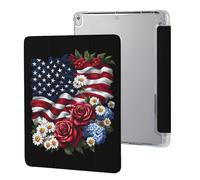 Rose Daisy Flower U.S. Flag Printed Tablet Case Compatible with iPad Series Hard Translucent Back Protective Cover