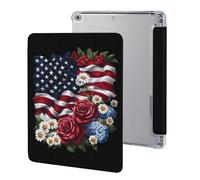 Rose Daisy Flower U.S. Flag Printed Tablet Case Compatible with iPad Series Hard Translucent Back Protective Cover