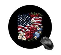 Rose Daisy Flower U.S. Flag Round Mouse Pad Funny Printed Computer Mousepad Non-Slip Rubber Base 7.8 Inches