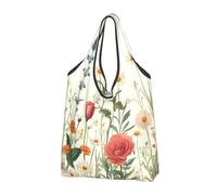 Rose Daisy Foldable Shopping Bag Reusable Grocery Bags Flower Portable Travel Pounch for Camping Daily Use Household