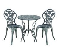 Rose Design Garden Bistro Set 1 Table 2 Chairs Cast Iron Green