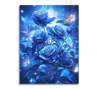 Rose Diamond Art Blue Small Diamond Painting 25x30cm Gem Art, DIY 5D Crystal Rhinestone Embroidery Cross Stitch Canvas Painting by Numbers for Kids/Beginners, Home Room Decoration Gifts for Women z83f