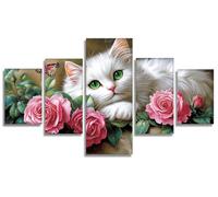 Rose Diamond Art Kits Adults Diamond Painting Cat 5 Pack, Full Round Drill Gem Art for Adults Craft Kits for Kids, 5D Rhinestone Embroidery Mosaic Kit for Home Wall Decor, Gift Ideas 24x50in, Model299
