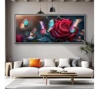 Rose Diamond Art Kits Adults Large Diamond Painting Butterfly, 5D Round Full Drill Crystal Art Kits for Adults Beginner,DIY Rhinestone Embroidery Cross Stitch Painting for Room Decor 100x40 cm B-1